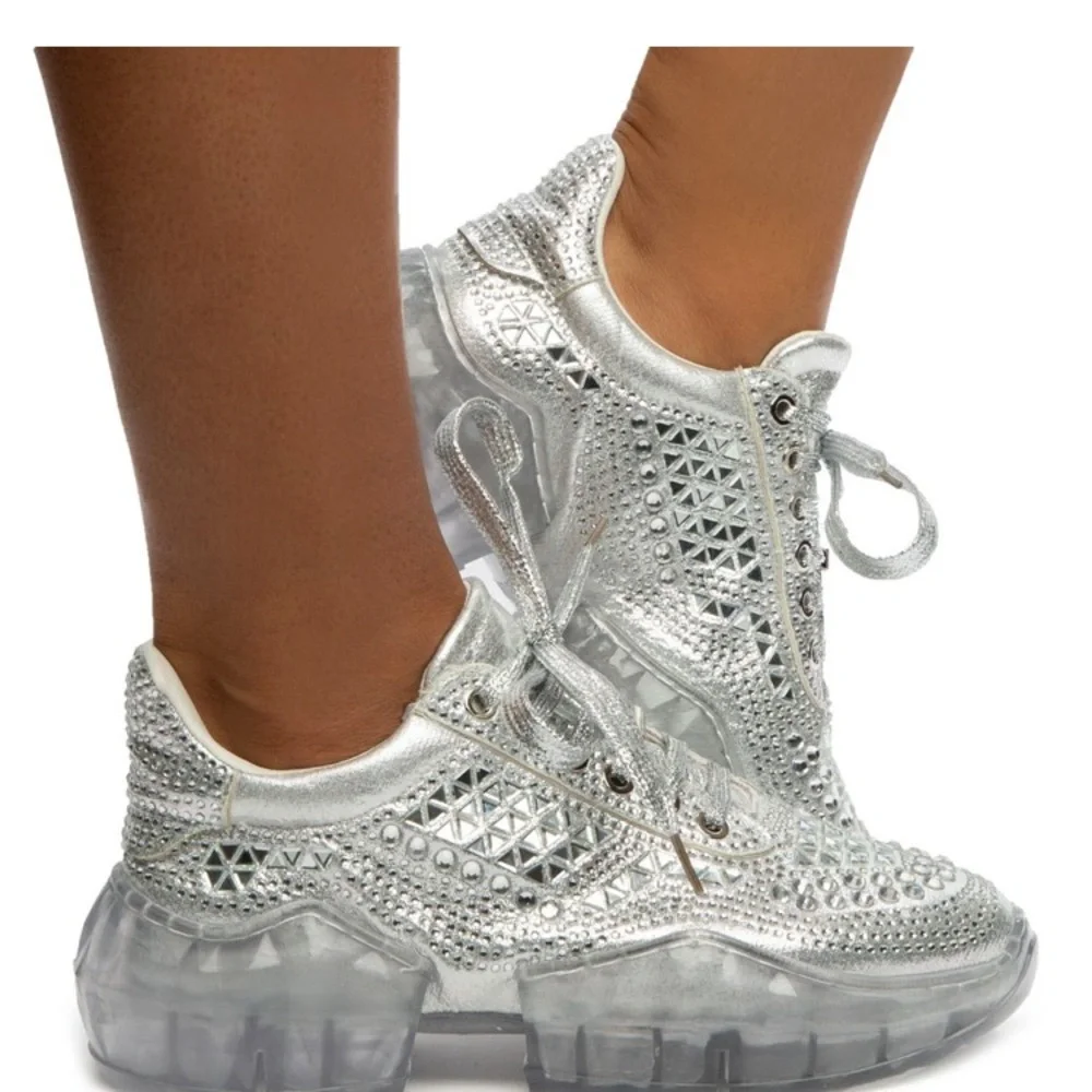La Sheelah Size 6 Tennis Shoes Rare Mirror‎ Studded Bling *Like New*